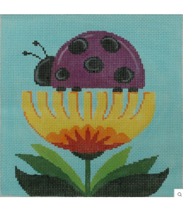 Yellow Flower With Purple Ladybug