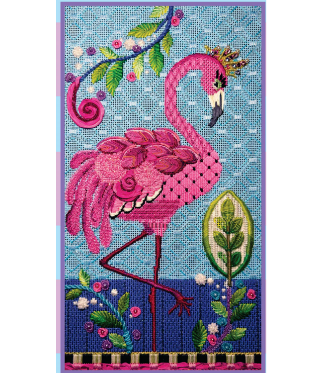 Fabulous Fanny Flamingo Canvas, stitch Guide and Embellishments
