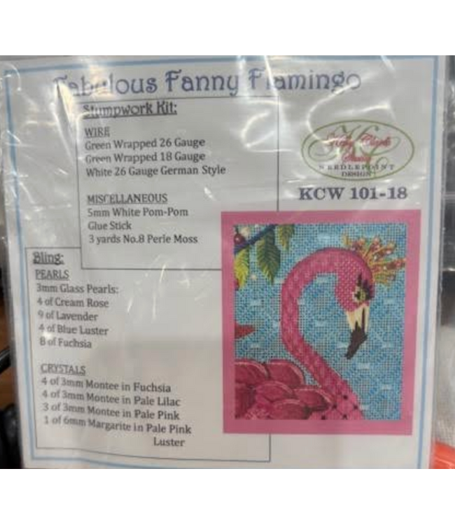 Fabulous Fanny Flamingo Canvas, stitch Guide and Embellishments