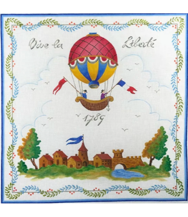 Vive la Liberte- Rural French Scene w/ Hot Air Balloon