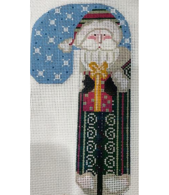 Father Christmas Candy Cane - Green Holding Present
