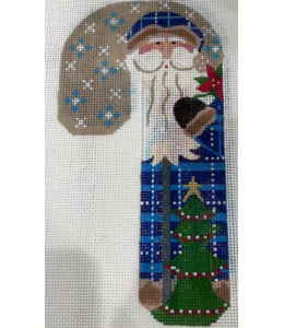 Father Christmas Candy Cane - Blue with Tree