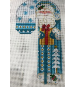 Father Christmas Candy Cane - Blue Holding Present