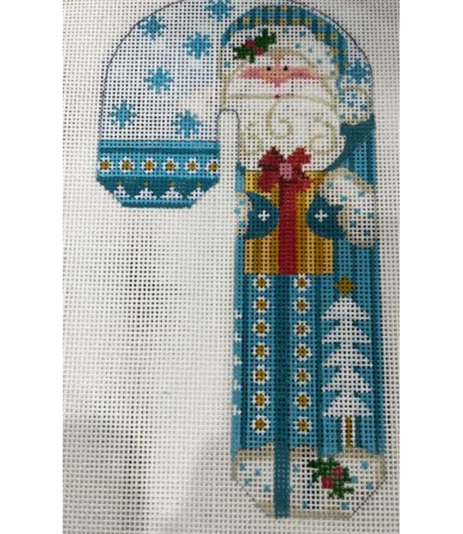 Father Christmas Candy Cane - Blue Holding Present