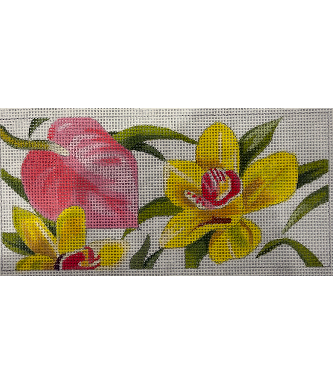 Yellow Orchid with Pink Leaf