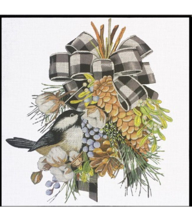 Blk & Wht Ribbon Pinecone