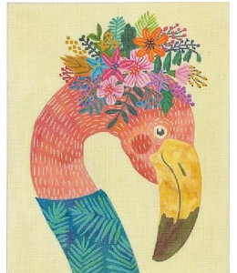 Flamingo in Turquoise Top on Butter Yellow