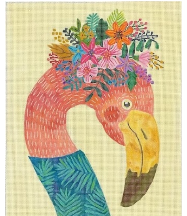 Flamingo in Turquoise Top on Butter Yellow
