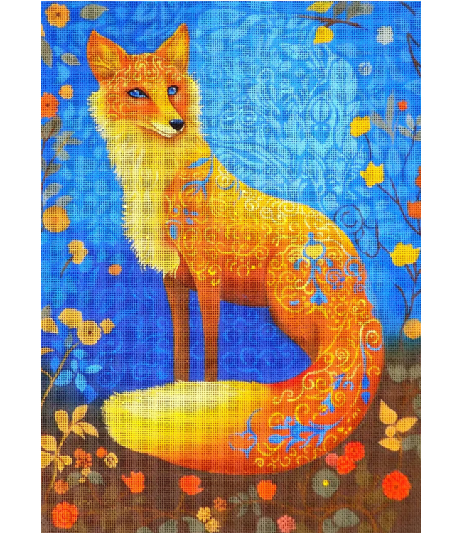 Woodland Fox on Blue Background