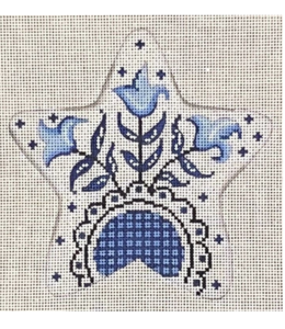 Blue White Star 3 Tulips Ornament