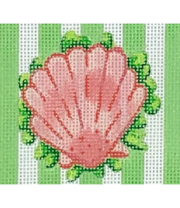 Peach Scallop on Lt Green Cabana Stripe