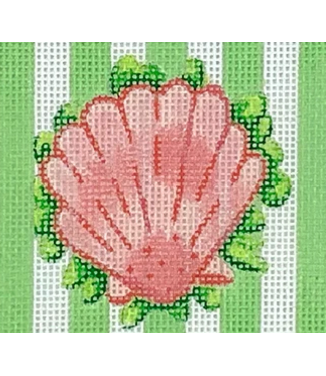 Peach Scallop on Lt Green Cabana Stripe