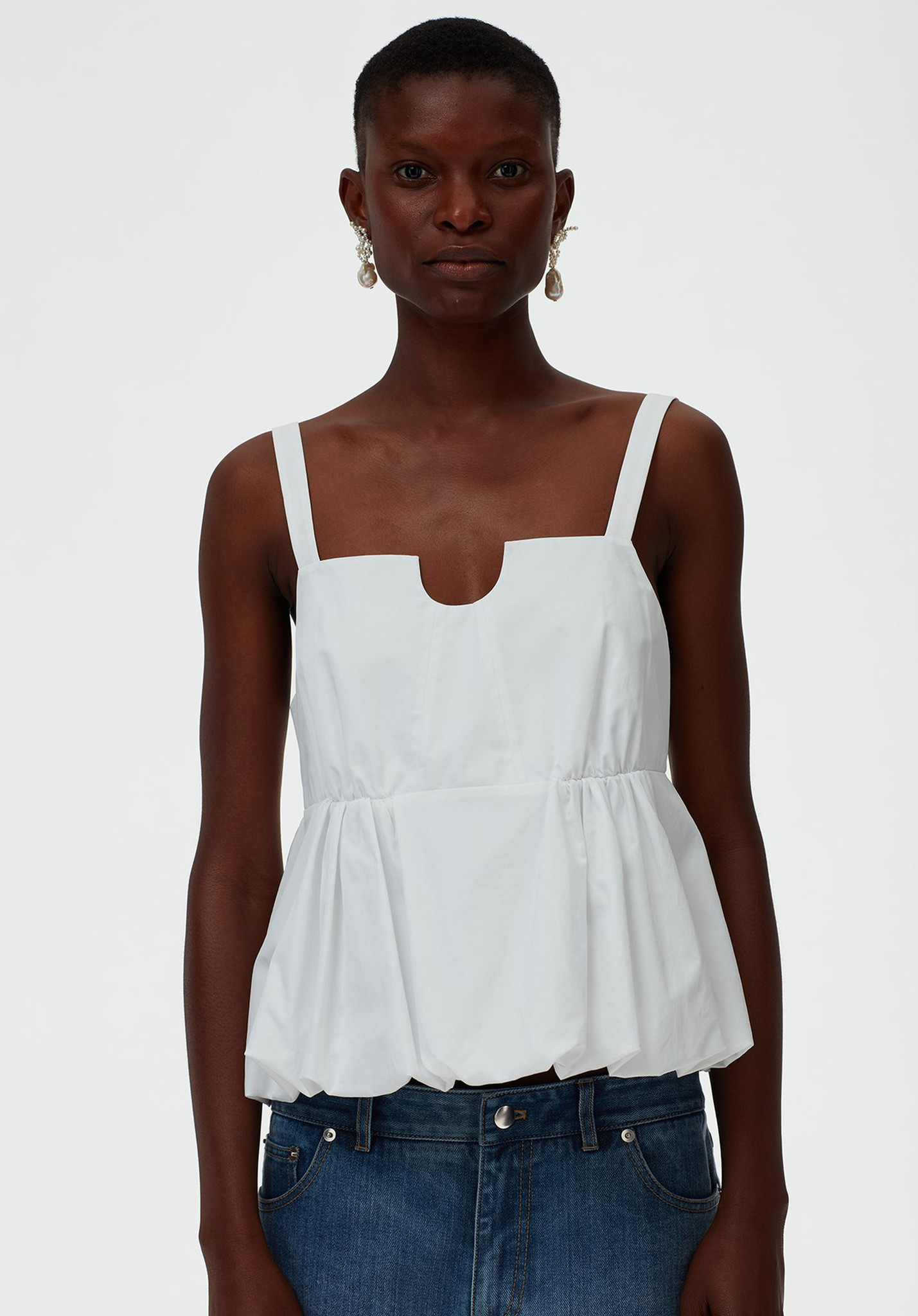 Tibi Eco Poplin Strappy Peplum Top - The Fold