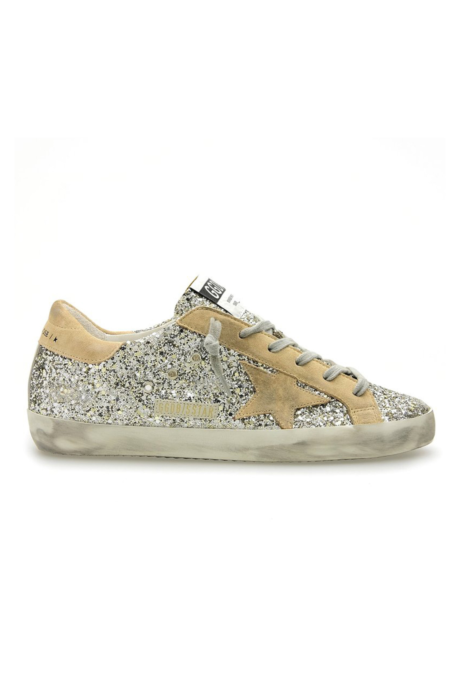 Golden Goose Super Star Sneakers With Glitter Upper And Suede Star The Fold