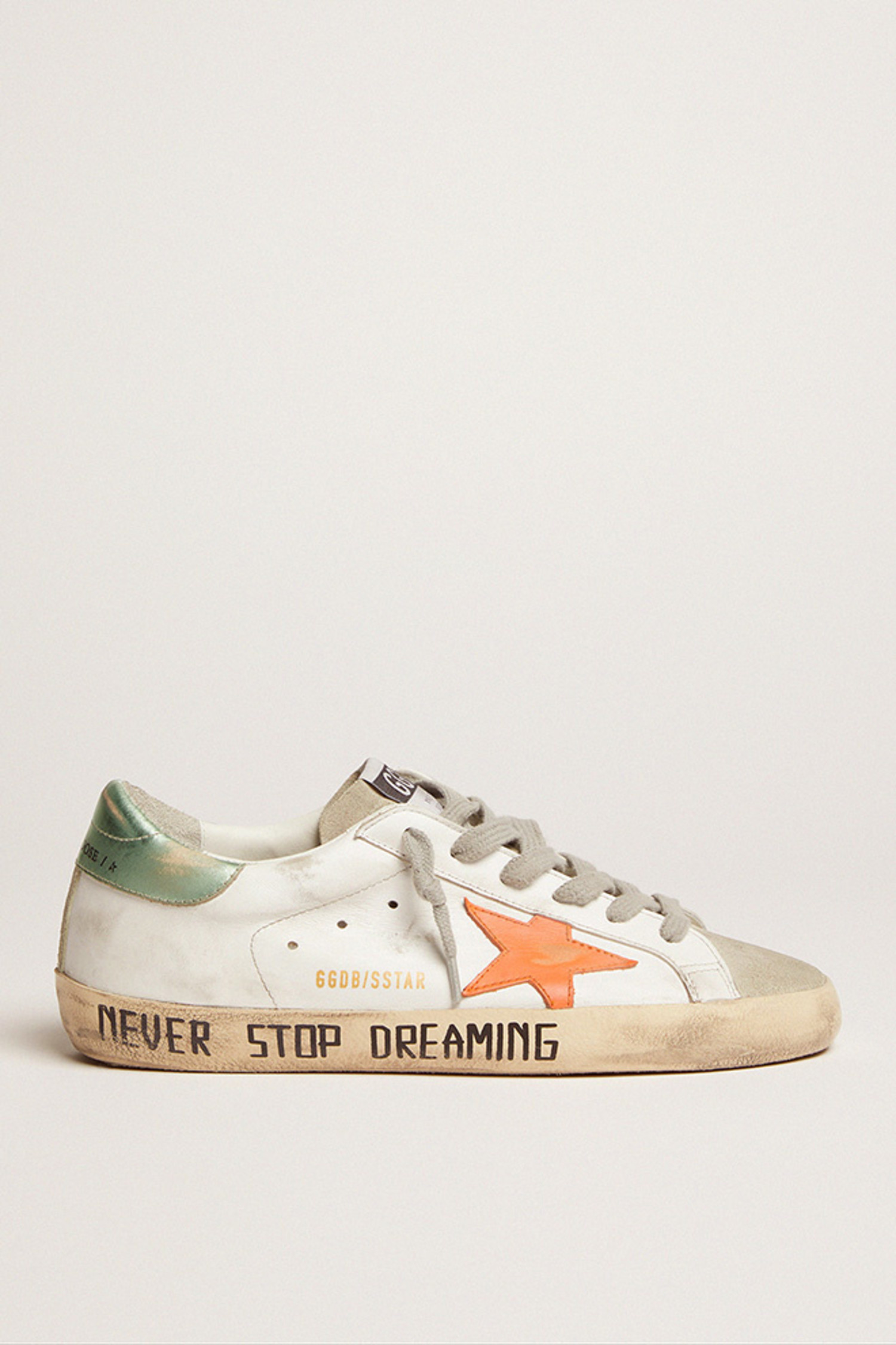 Golden Goose Golden Goose Super-Star - Leather Upper and Star with Suede  Toe and Laminated Heel - White/ Orange/ Pastel Green