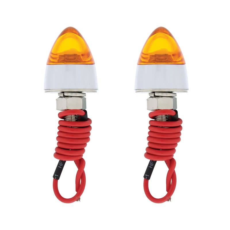 OCTANE LIGHTING Amber LED Bullet Spike Light License Plate Frame Fasteners – Chrome, Pair, Hot Rod Style