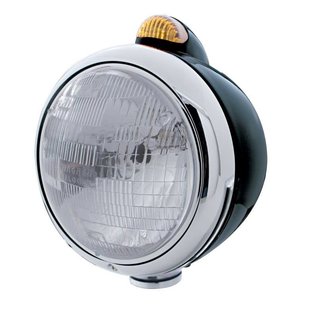 United Pacific Black “GUIDE” Headlight - H6024 Bulb w/ Dual Function Amber LED/Amber Lens - 32412