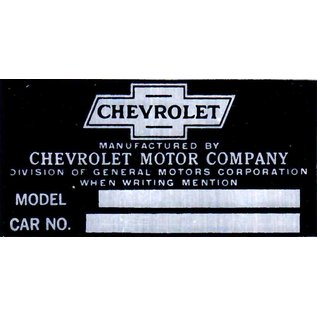 Roadster Pilot A4 Vin Tag - Chevy (2 Lines) Model & Car No