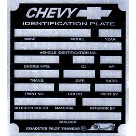 Roadster Pilot A7 Vin Tag - Chevy ID Plate