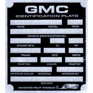 Roadster Pilot B3 Vin Tag - GMC ID Plate