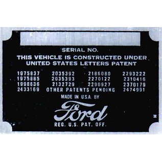 Affordable Street Rods C2 Vin Tag - Ford (1 Line)
