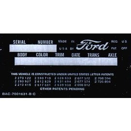 Affordable Street Rods C3 Vin Tag - Ford (2 Lines)