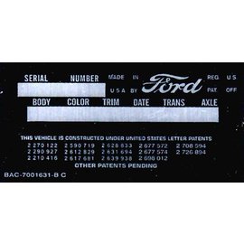 Roadster Pilot C3 Vin Tag - Ford (2 Lines)