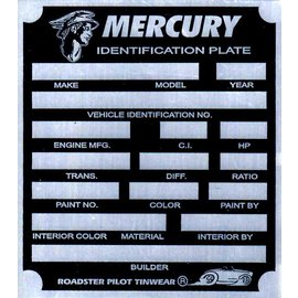 Roadster Pilot C8 Vin Tag - Mercury ID Plate