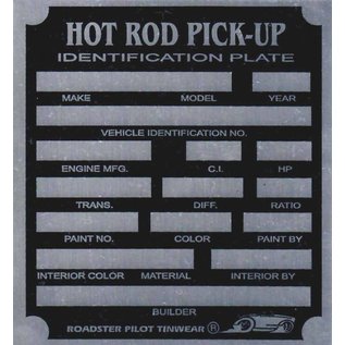 Affordable Street Rods F8 Vin Tag - Hot Rod Pickup ID Plate