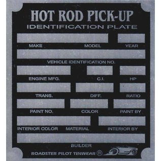 Roadster Pilot F8 Vin Tag - Hot Rod Pickup ID Plate