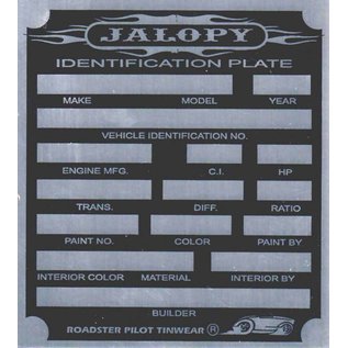 Roadster Pilot G1 Vin Tag - Jalopy ID Plate