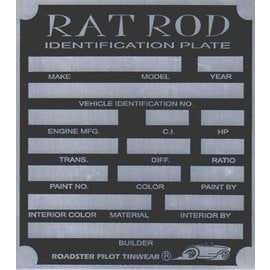 Roadster Pilot G2 Vin Tag - Rat Rod ID Plate