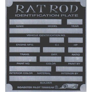 Roadster Pilot G2 Vin Tag - Rat Rod ID Plate