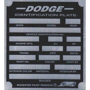 Roadster Pilot H2 Vin Tag - Dodge ID Plate