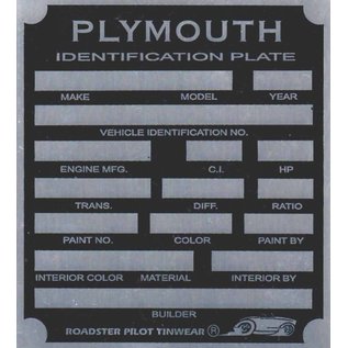 Affordable Street Rods H3 Vin Tag - Plymouth ID Plate