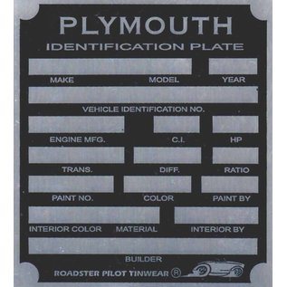 Roadster Pilot H3 Vin Tag - Plymouth ID Plate