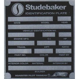 Roadster Pilot H5 Vin Tag - Studebaker ID Plate