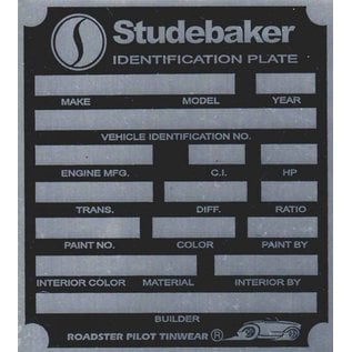 Affordable Street Rods H5 Vin Tag - Studebaker ID Plate