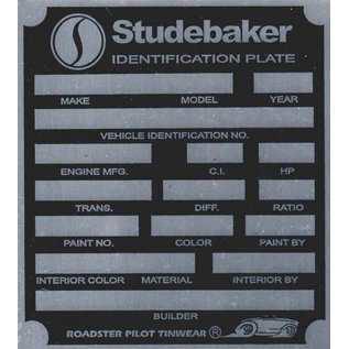 Roadster Pilot H5 Vin Tag - Studebaker ID Plate