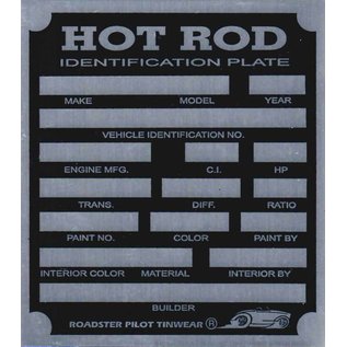 Roadster Pilot H7 Vin Tag - Hot Rod ID Plate