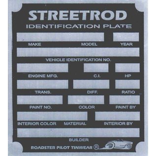 Roadster Pilot H8 Vin Tag - Streetrod ID Plate