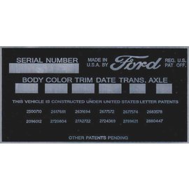 Roadster Pilot I4 Vin Tag - Ford (7 Lines)