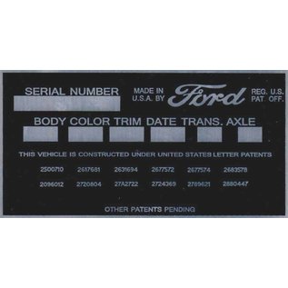 Affordable Street Rods I4 Vin Tag - Ford (7 Lines)