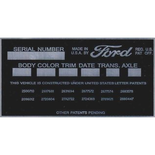 Roadster Pilot I4 Vin Tag - Ford (7 Lines)