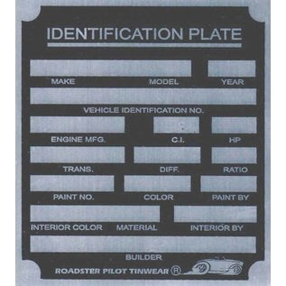 Roadster Pilot H6 Vin Tag - Generic ID Plate