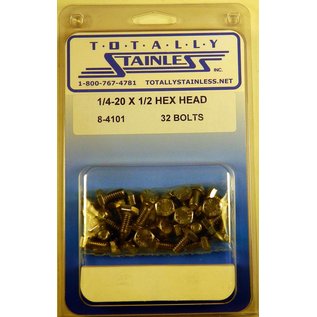 Totally Stainless 1/4-20 x 1/2" Stainless Hex Head Bolts - 8-4101