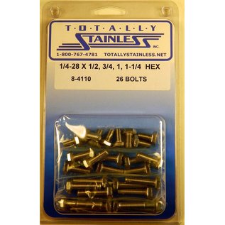 Totally Stainless Totally Stainless 1/4-28 x 1/2", 3/4", 1", 1 1/4" Stainless Hex Head Bolts - 8-4110