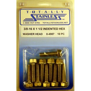 Totally Stainless 3/8-16 x 1-1/2" Stainless Indented Hex Washer Head Bolts - 8-4987