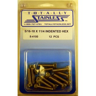 Totally Stainless 5/16-18 x 1-1/4" Stainless Indented Head Hex Bolts - 8-4100