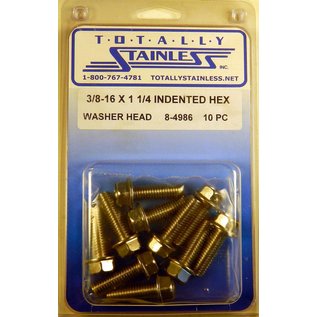 Totally Stainless 3/8-16 x 1-1/4" Stainless Indented Washer Head Hex Bolts - 8-4986